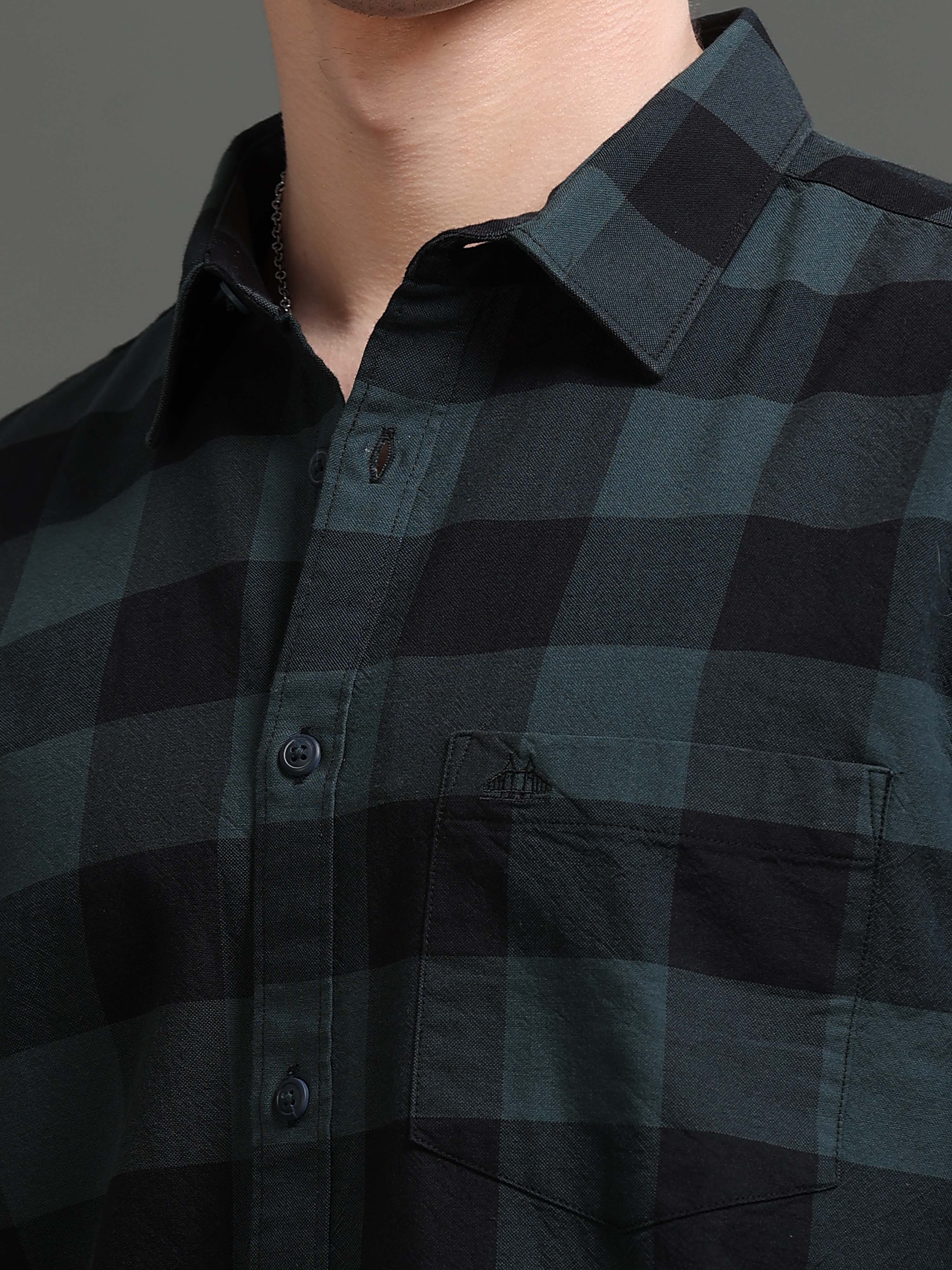 Men Green Checked Shirt