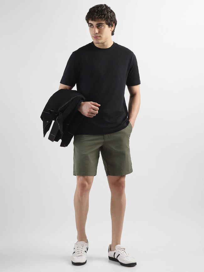 Men Olive Knee Length Regular Fit Shorts