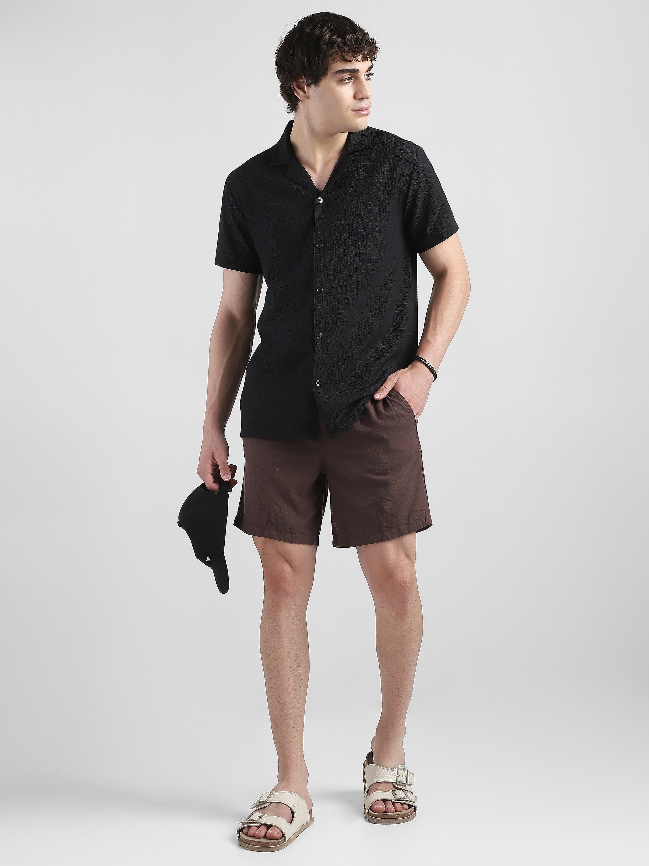 Men Brown Regular Fit Cotton Blend Shorts