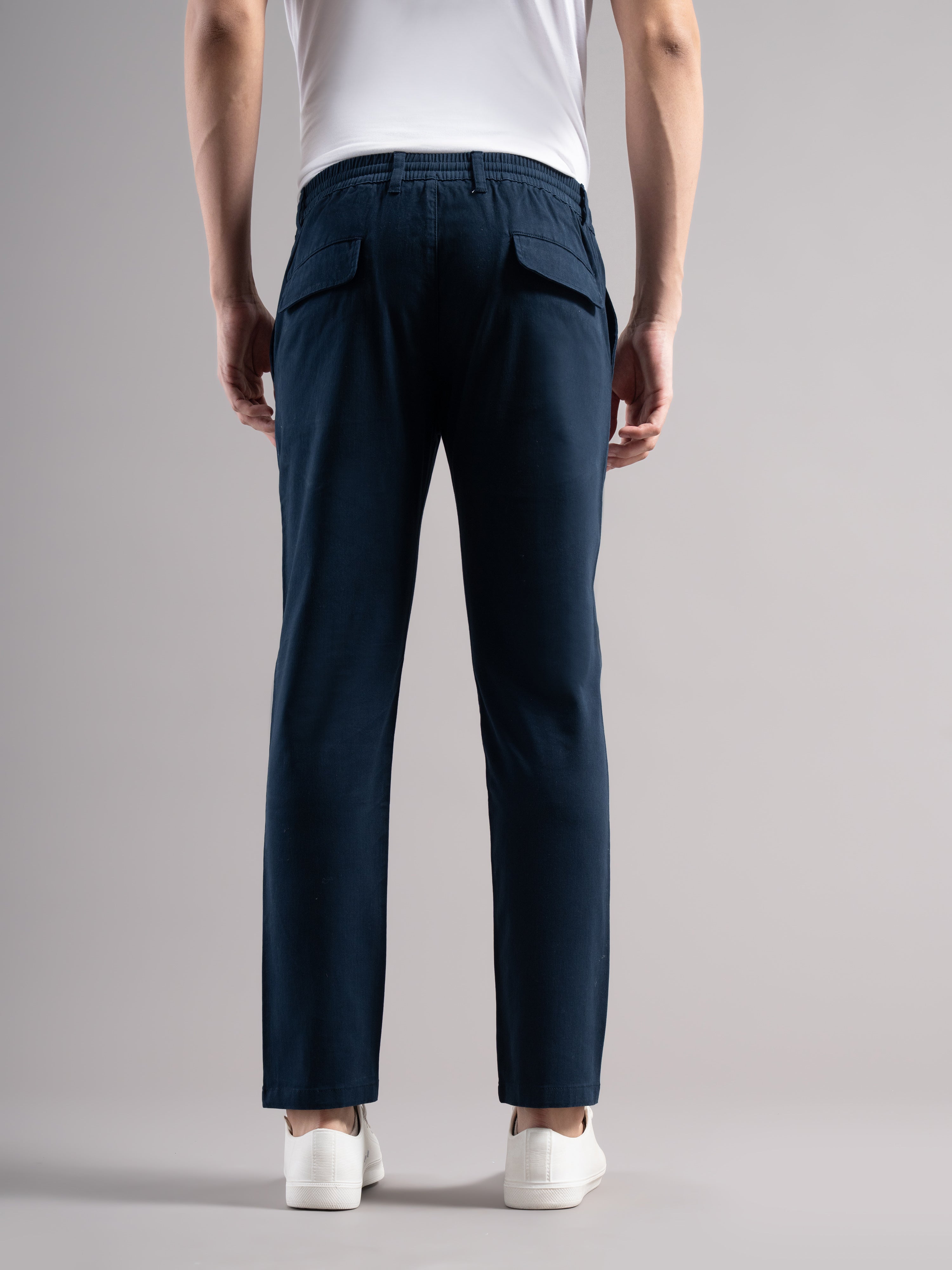 Men Teal Elastic Drawstring Trousers