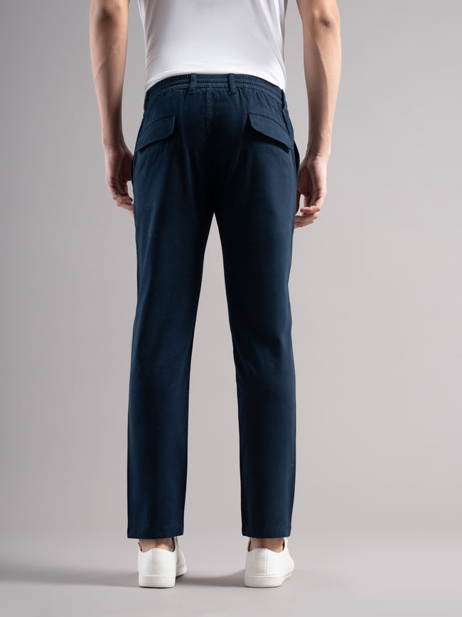 Men Teal Elastic Drawstring Trousers