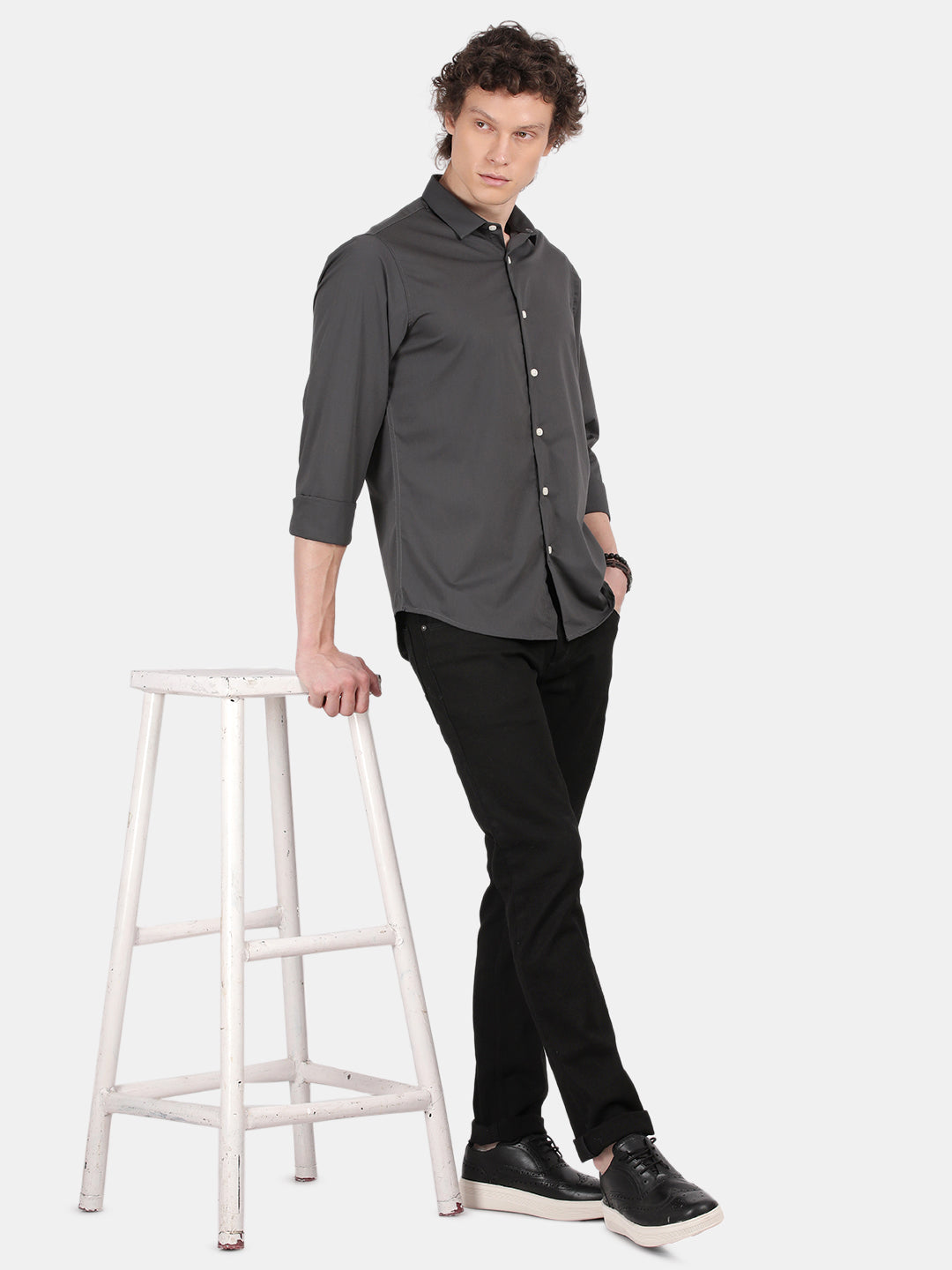 Men Green Slim Fit Spread Collar Full Sleeve Casual Shirt