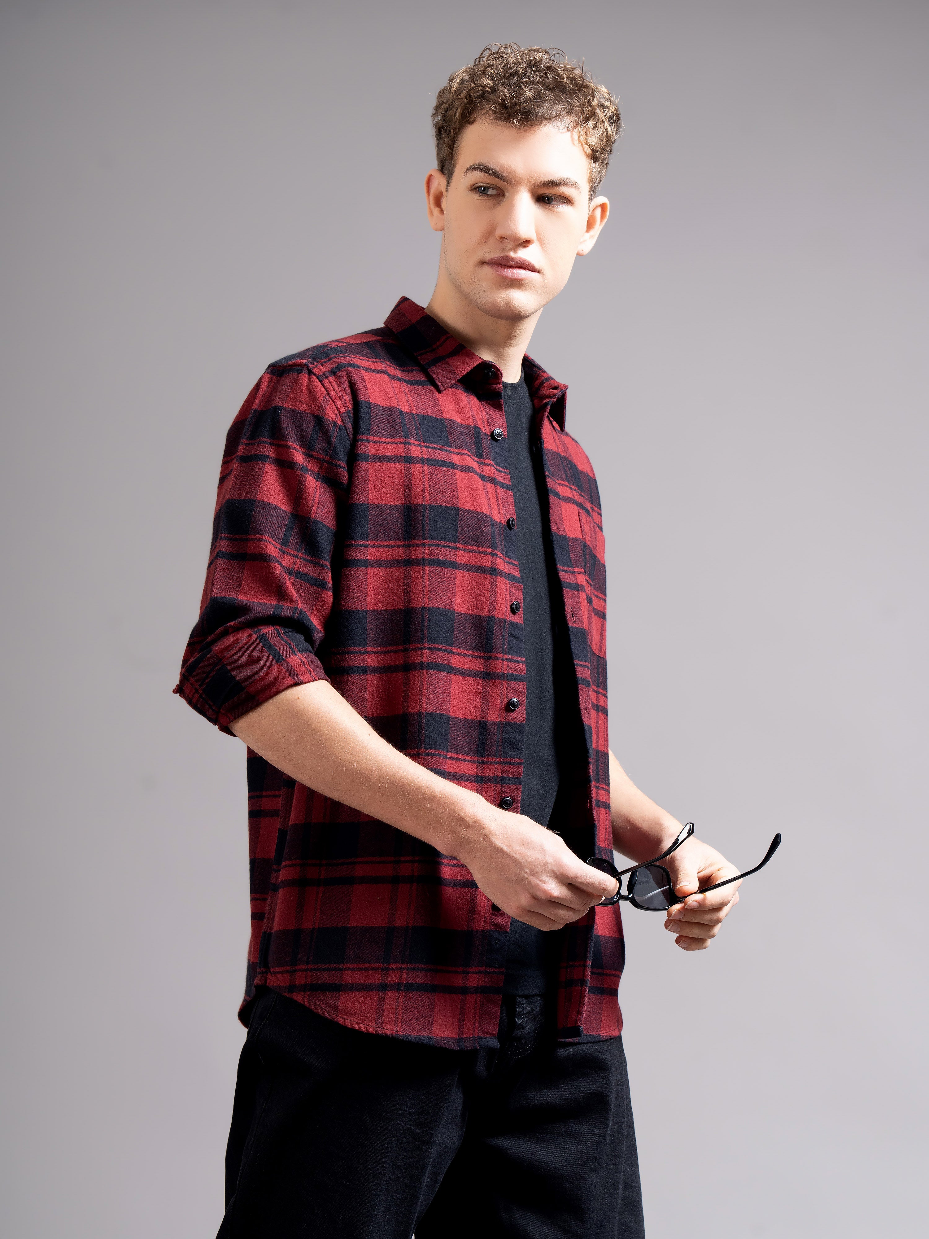 Men Red Flannel Checked Shirt