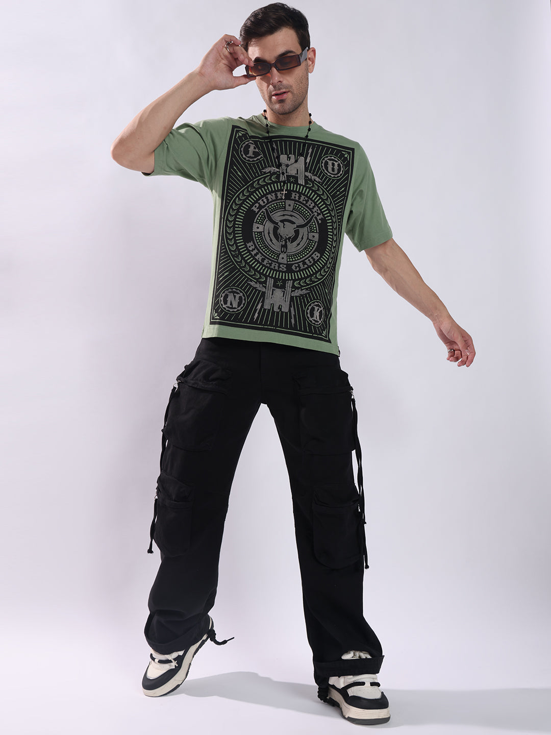 Men Olive Cotton Oversized T-Shirt