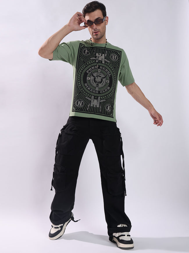 Men Olive Cotton Oversized T-Shirt