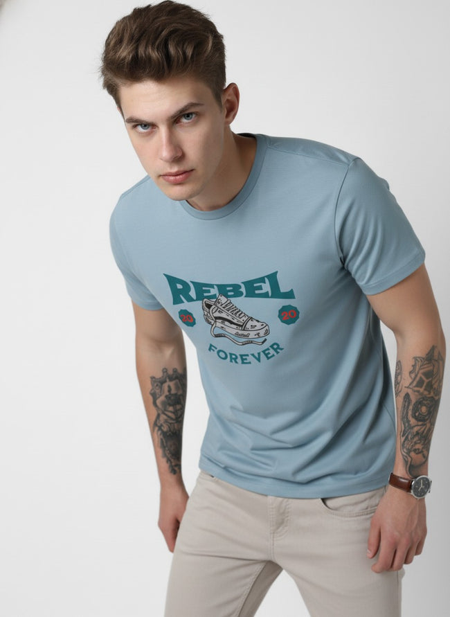 Men Cotton Ice Blue T-Shirt
