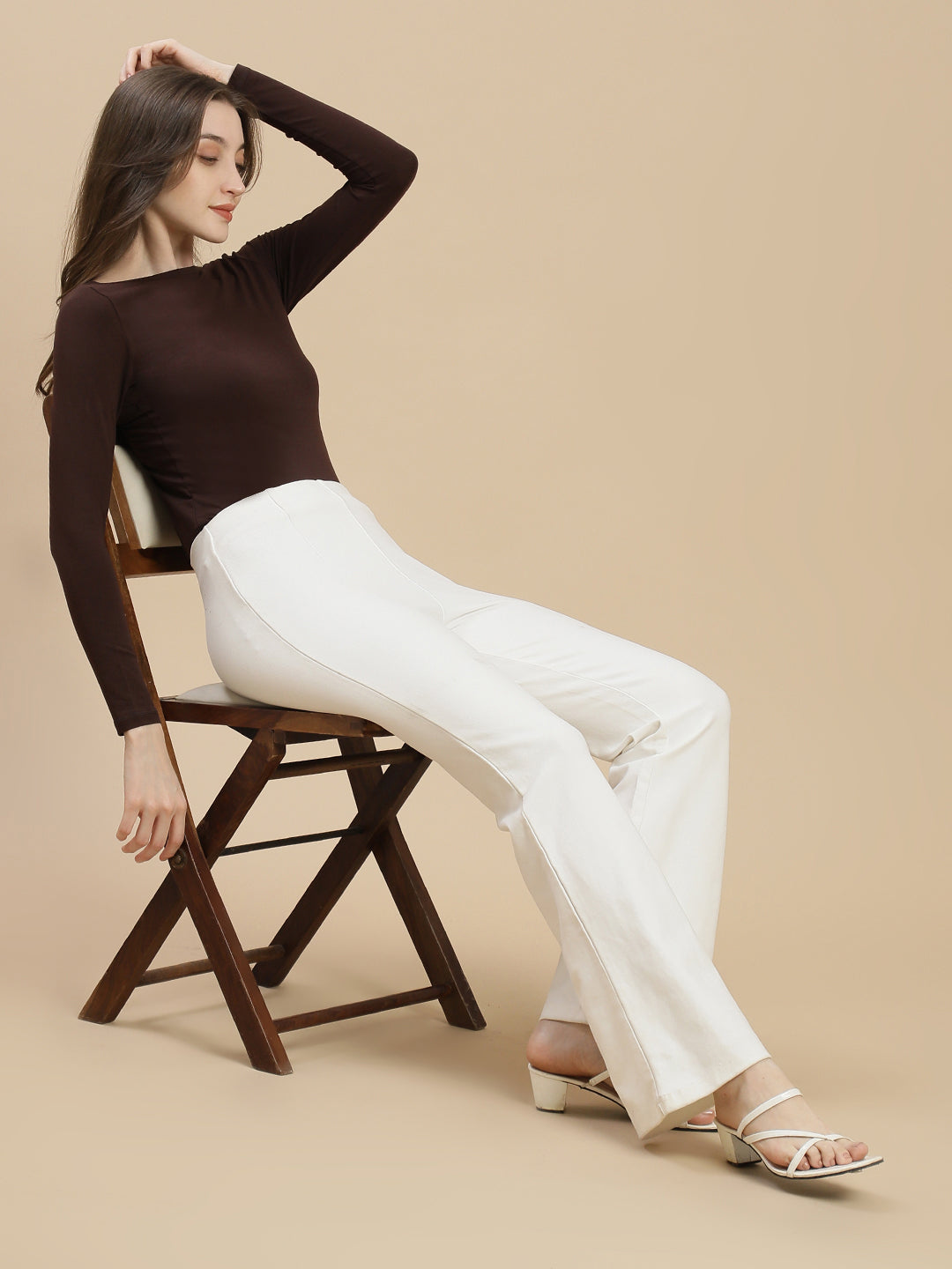 Women Brown Boat Neck Top