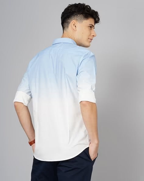 Men Blue Ombre Dyed Shirt
