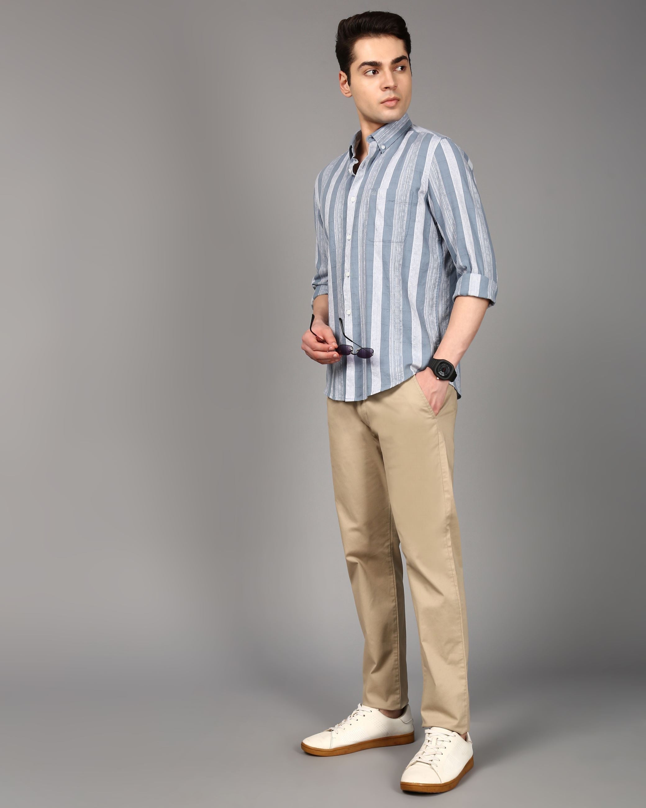 Men Blue Striped Shirt