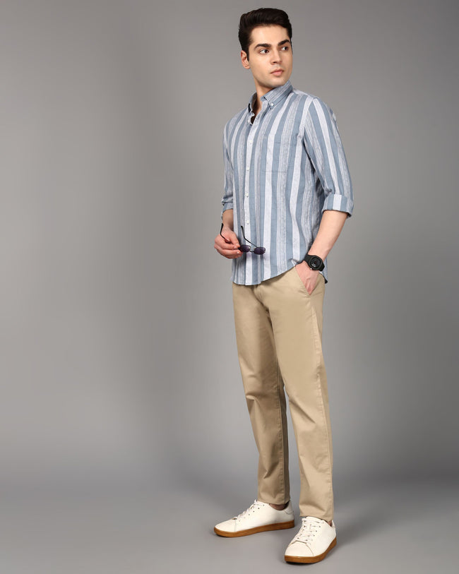 Men Blue Striped Shirt