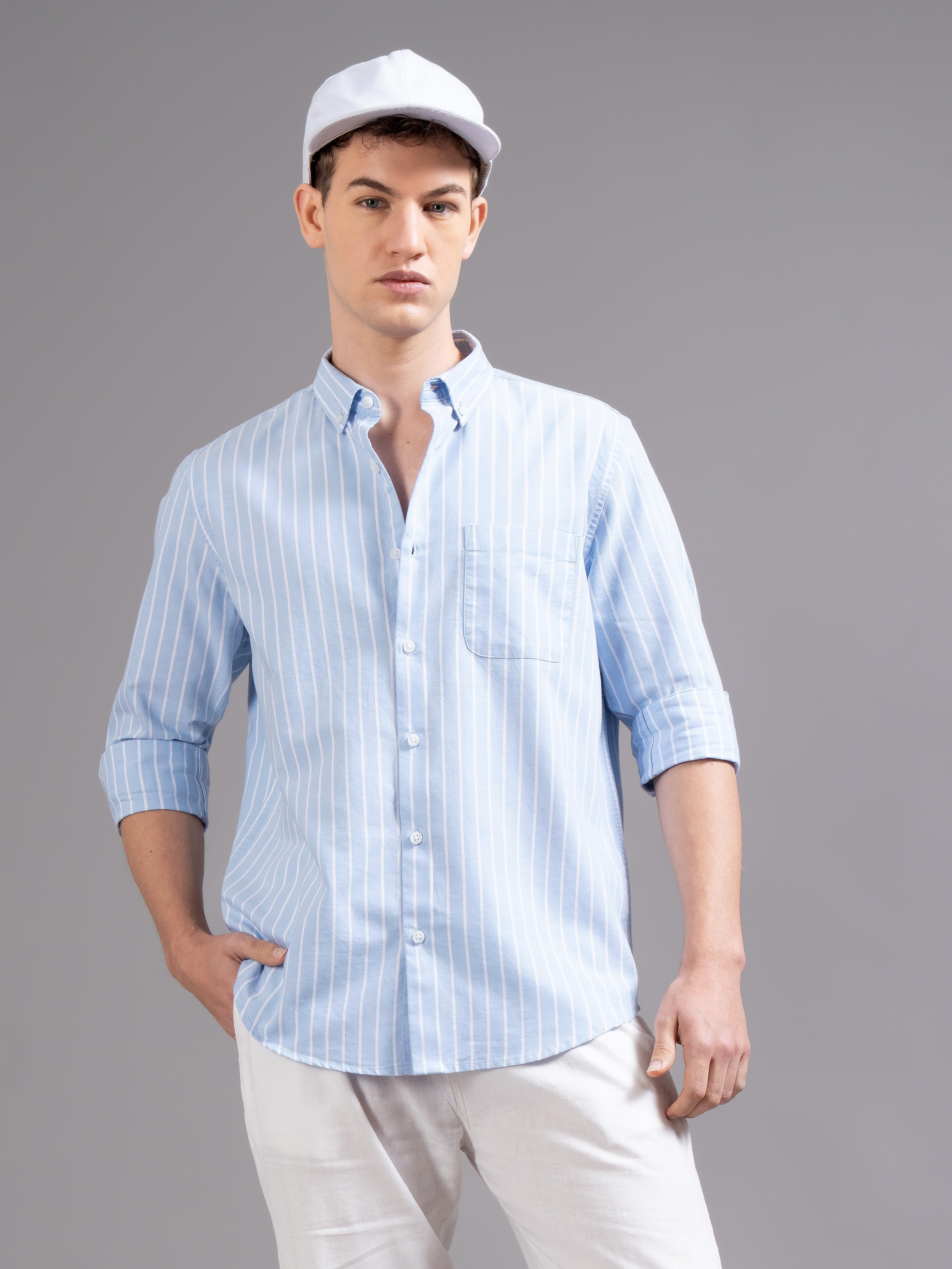 Men Blue Striped Shirt