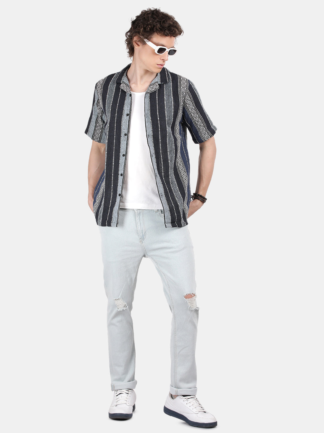 Men Black Slim Fit Spread Collar Half Sleeve Casual Shirt