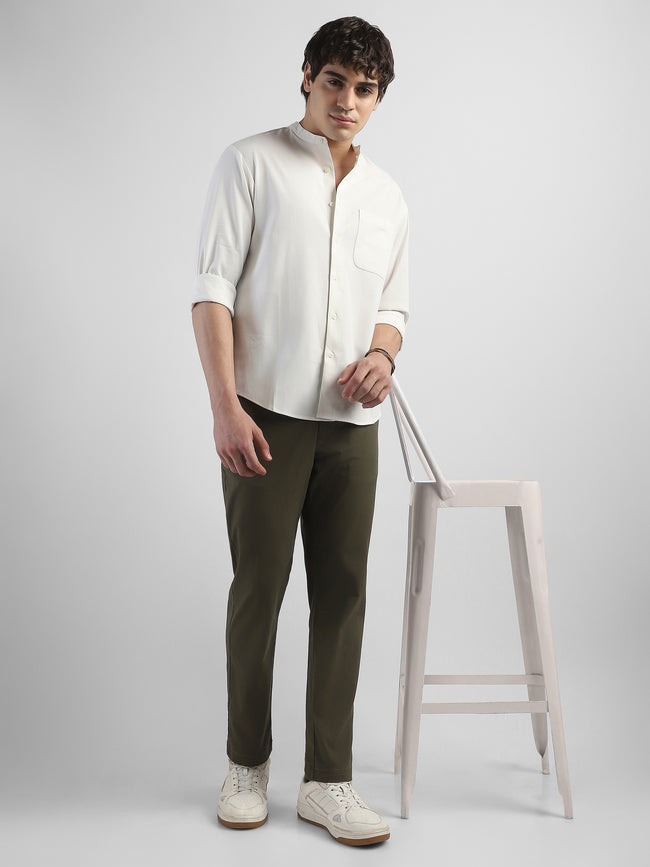 Men White Mandarin Collar Regular Fit Shirt