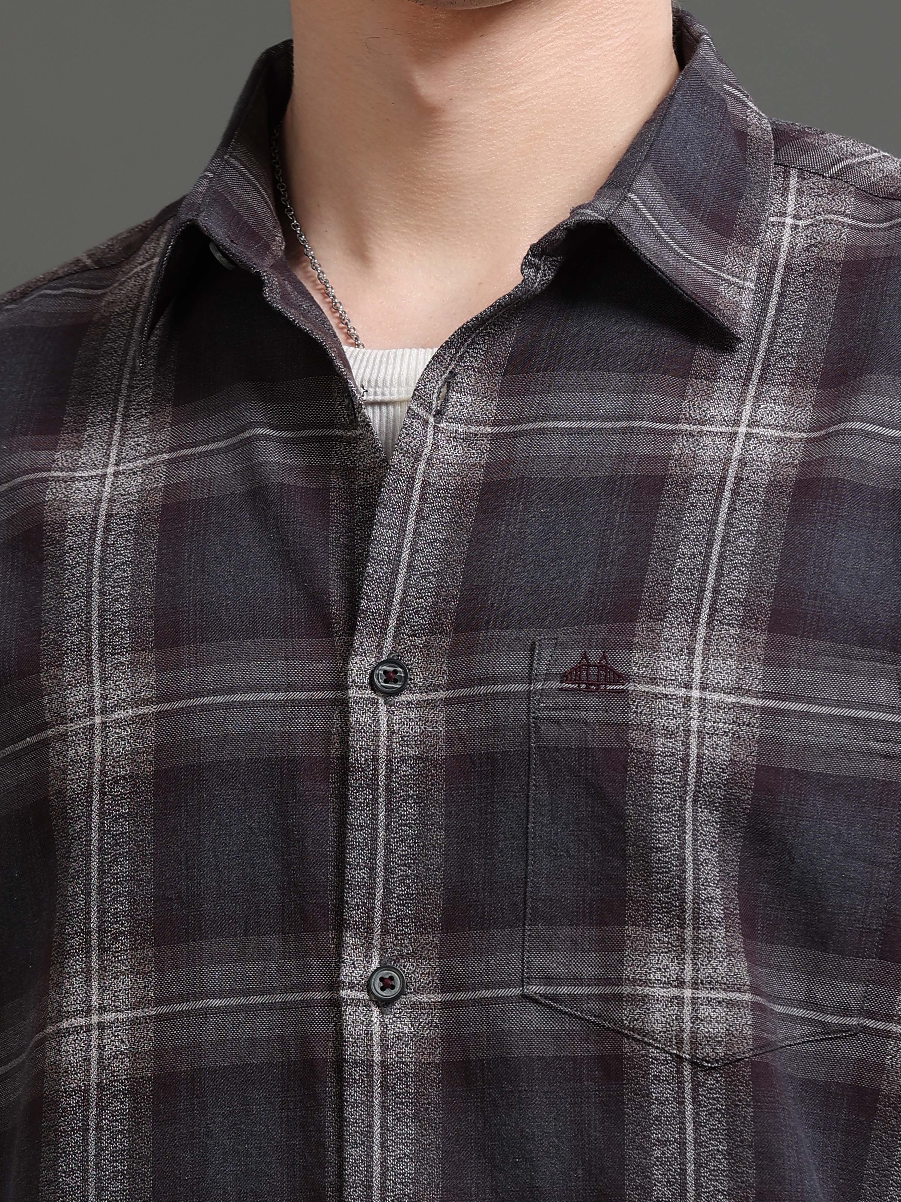 Men Brown Checked Shirt