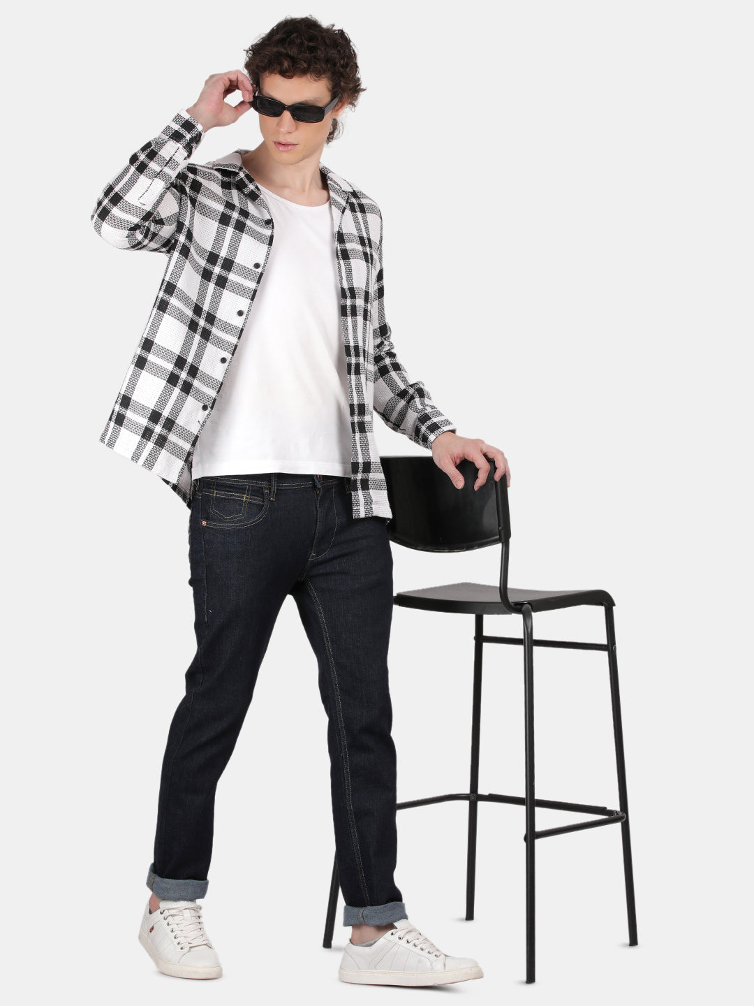 Men White Slim Fit Lapel Collar Full Sleeve Casual Shirt