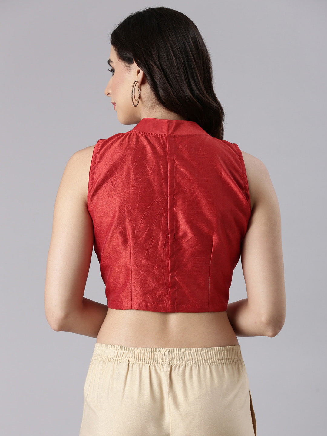 Women Red Silk Knot Saree Blouse