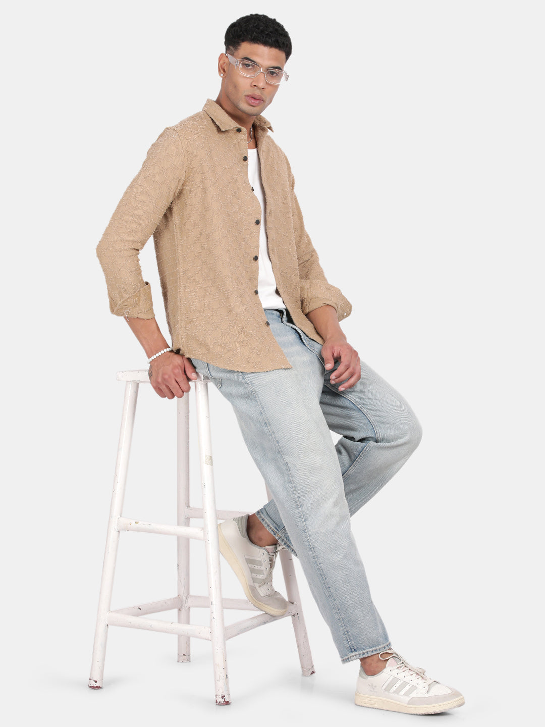 Men Brown Slim Fit Spread Collar Full Sleeve Casual Shirt