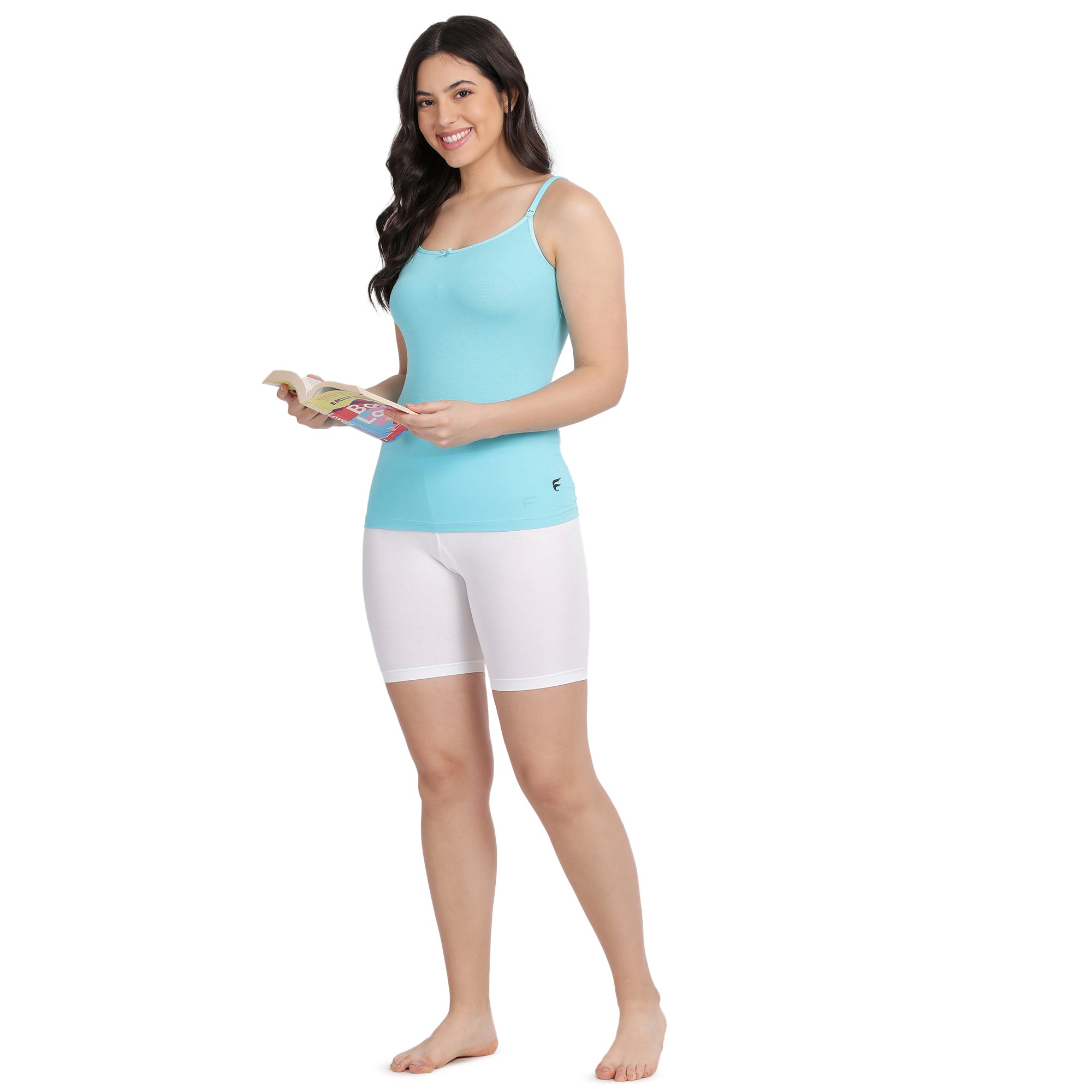Women White Thigh Length Cycling Shorts