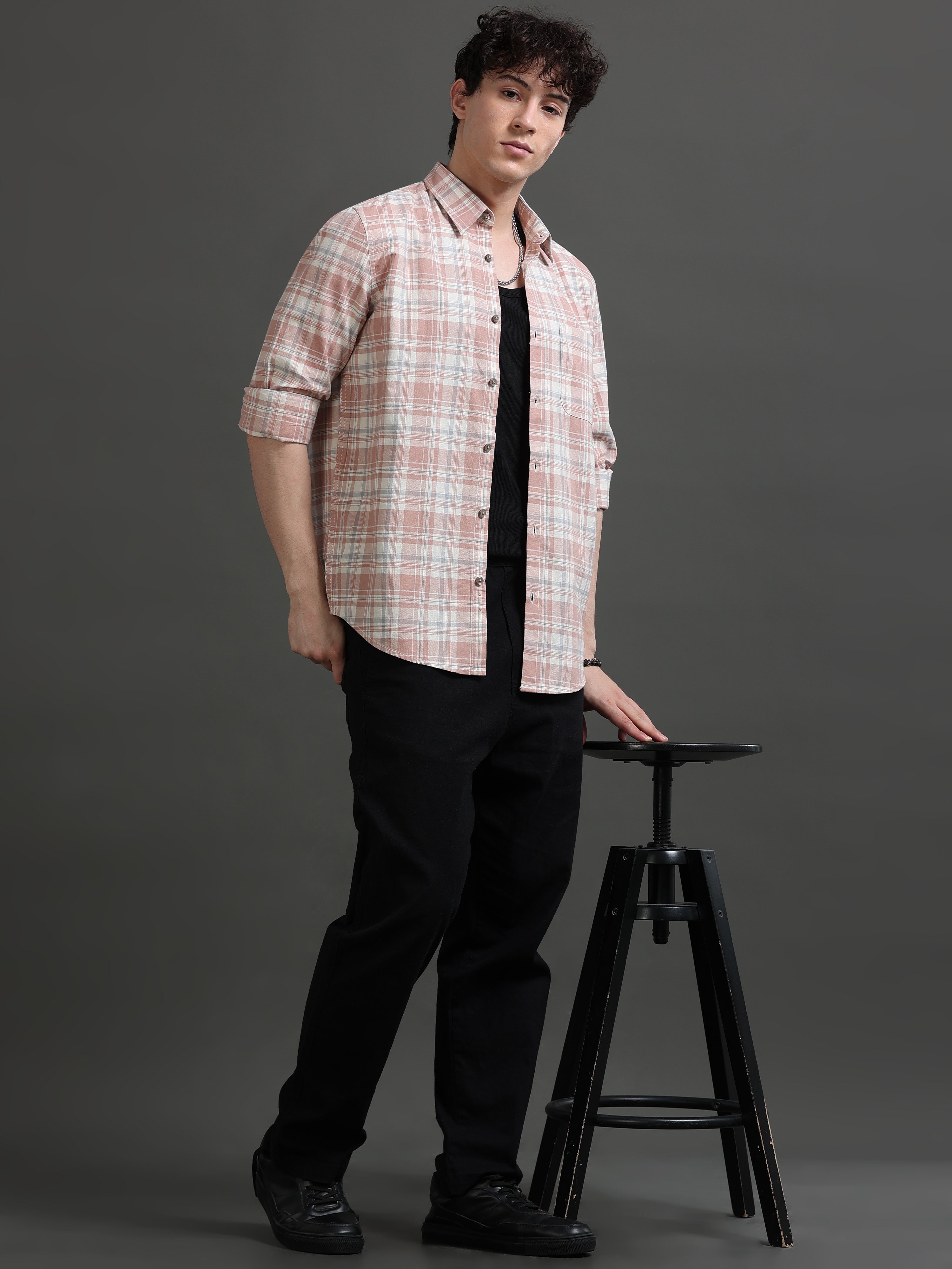 Men Taupe Check Shirt