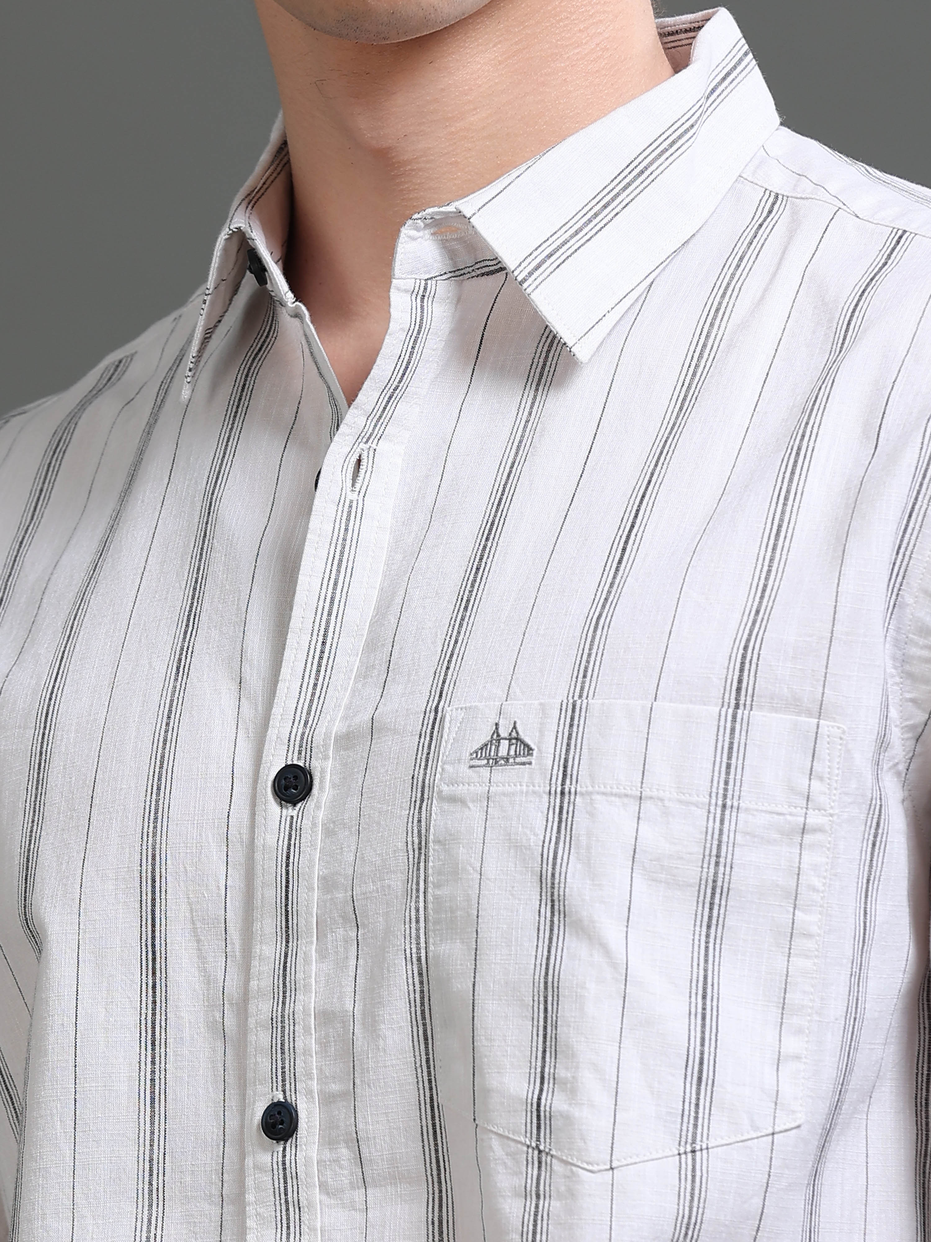 Men White Striped Shirt
