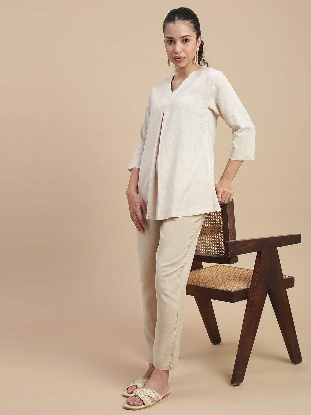 Women Beige Casual Tunic Top