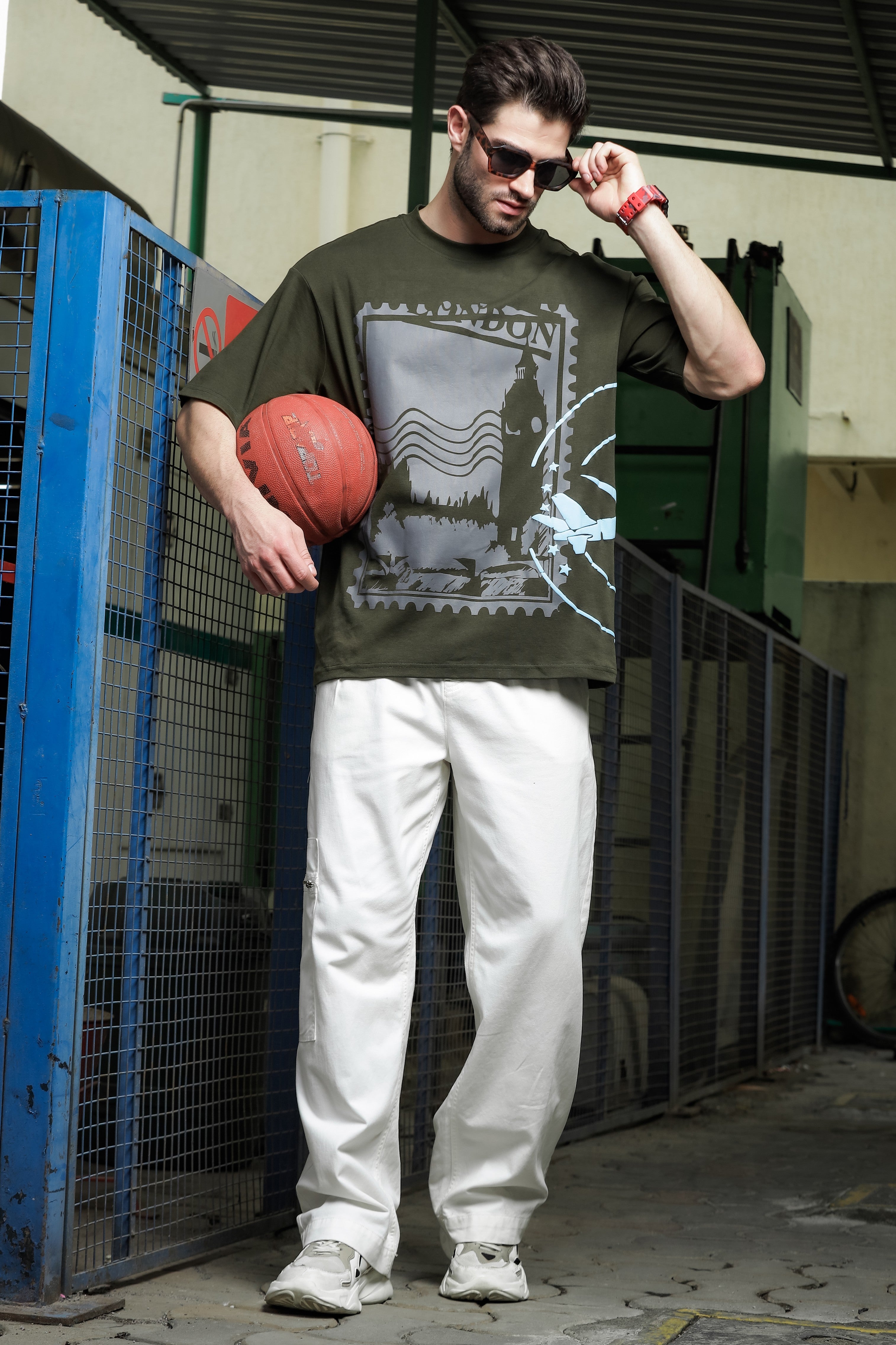 Unisex Olive Oversized Printed T-shirt