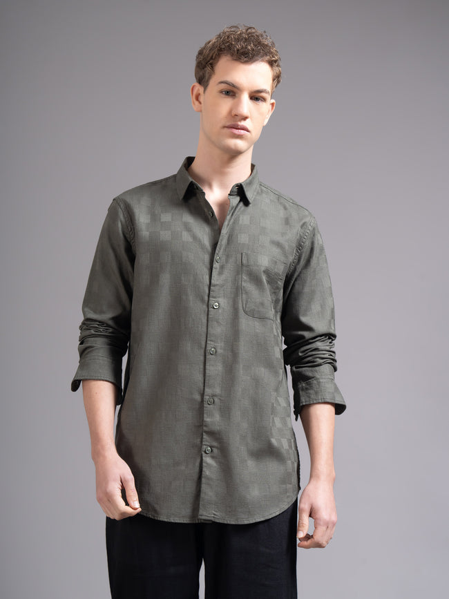 Men Olive Checked Shirt