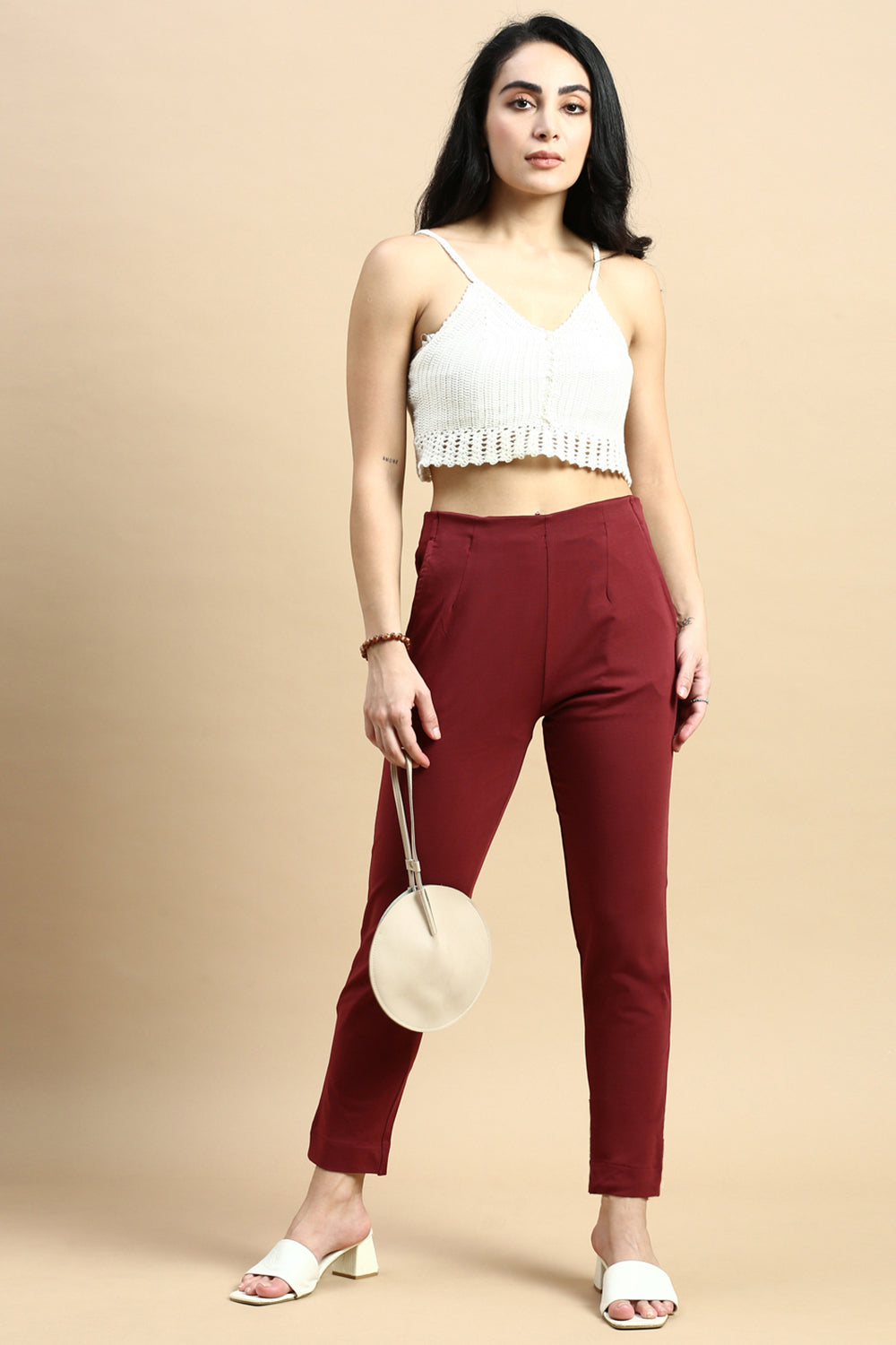 Women Maroon Casual Pants