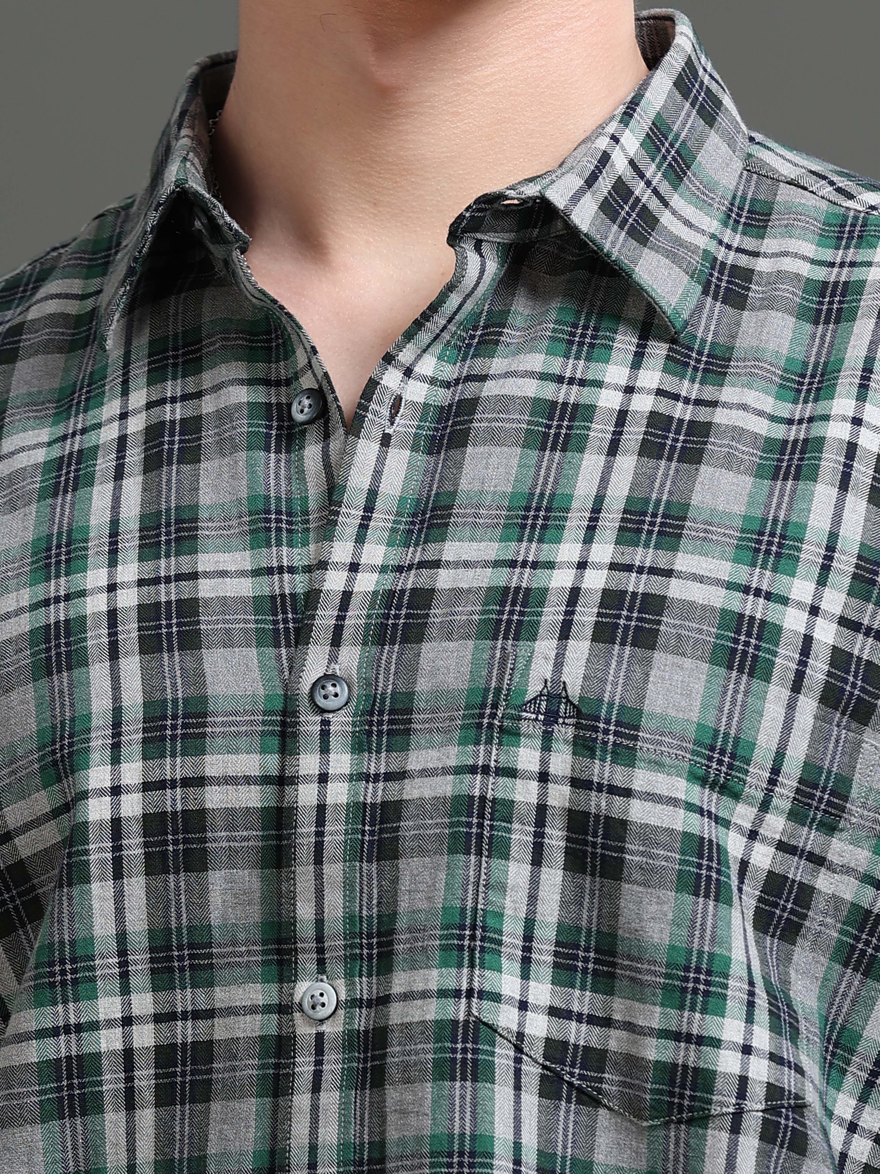 Men Green Checked Shirt