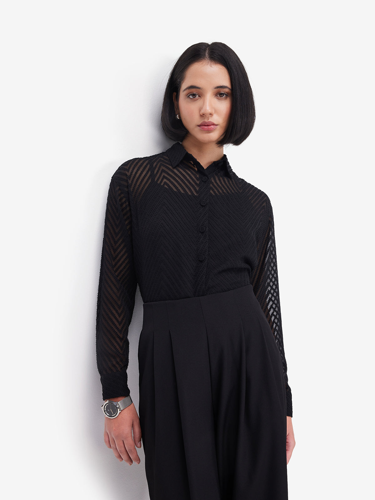 Women Black Sheer Shirt