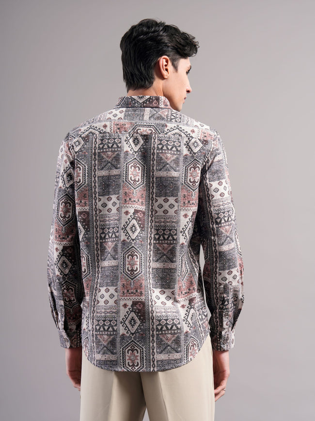Men Grey Printed Casual Shirt