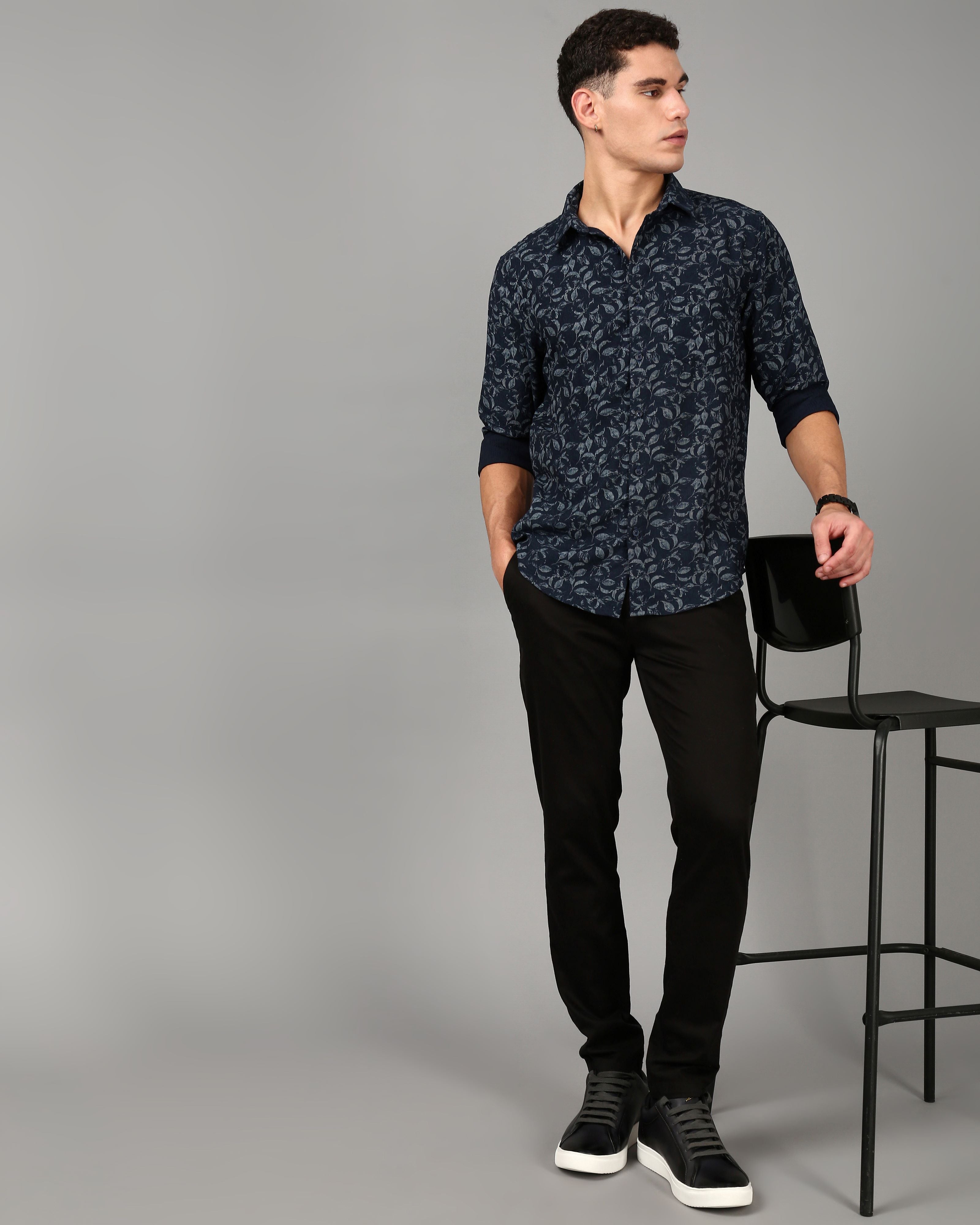 Men Navy Slim Fit Shirt