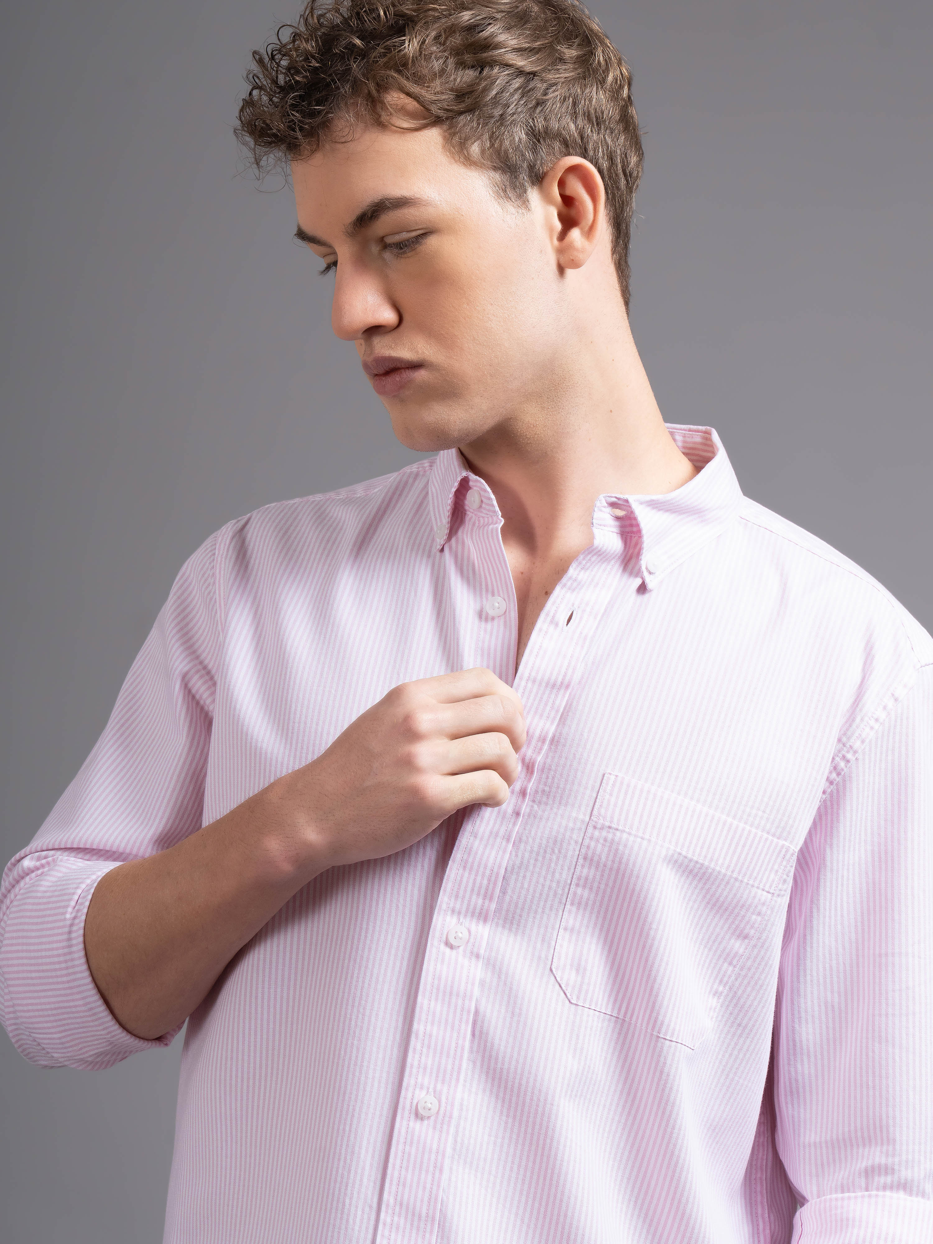 Men Pink Striped Shirt