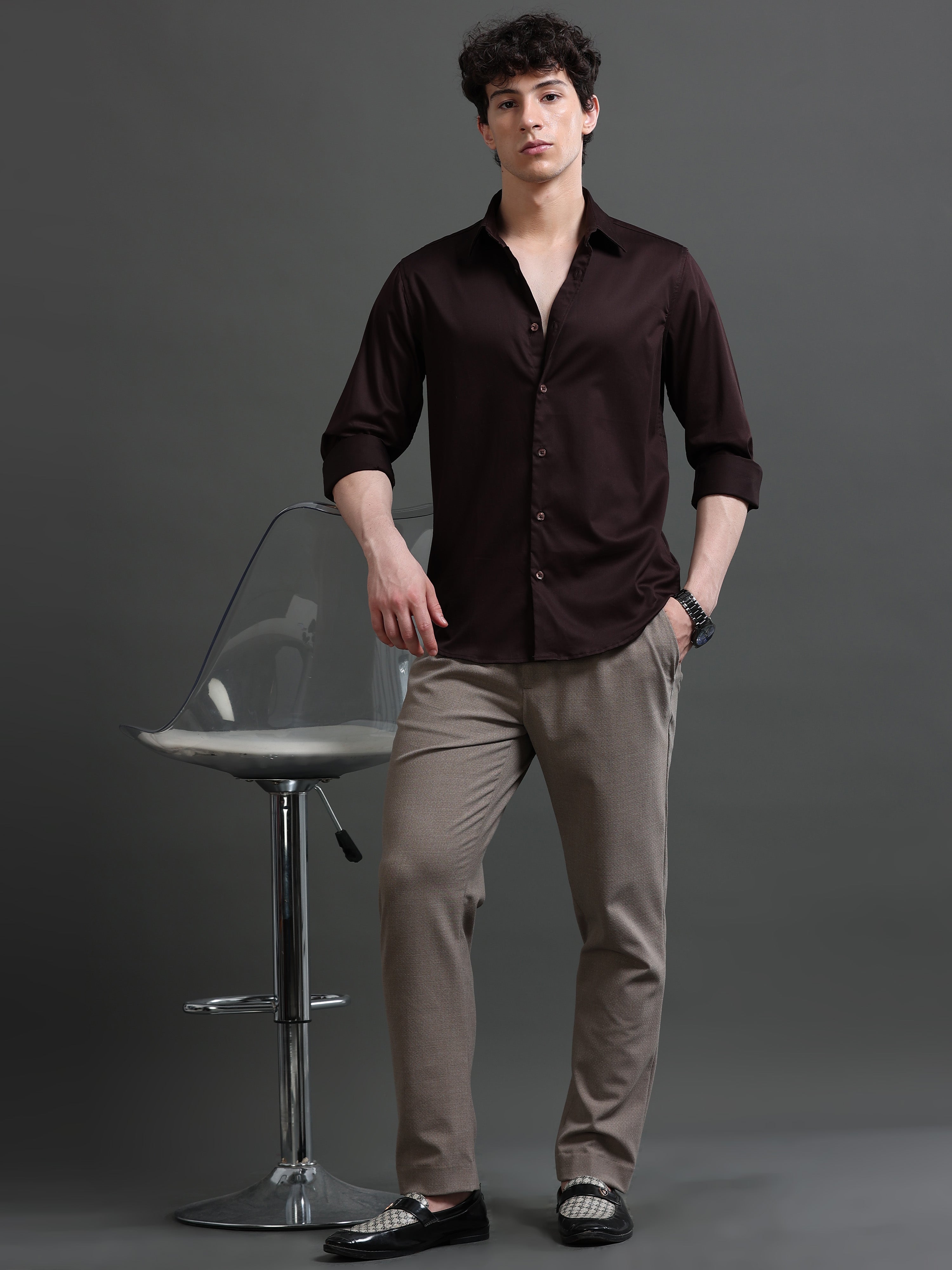 Men Brown Solid Shirt