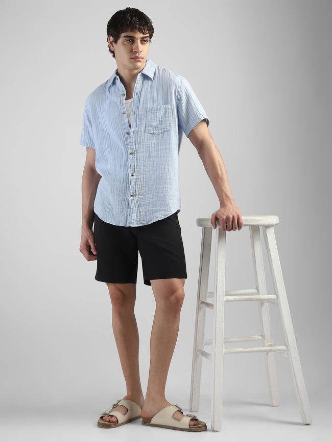 Men Black Knee Length Regular Fit Shorts