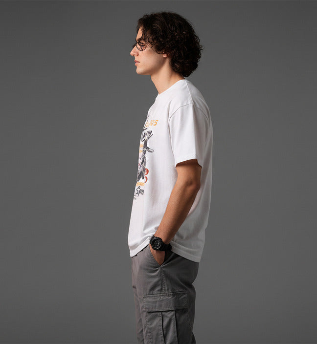 Men White Graphic Cotton Oversized T-Shirt