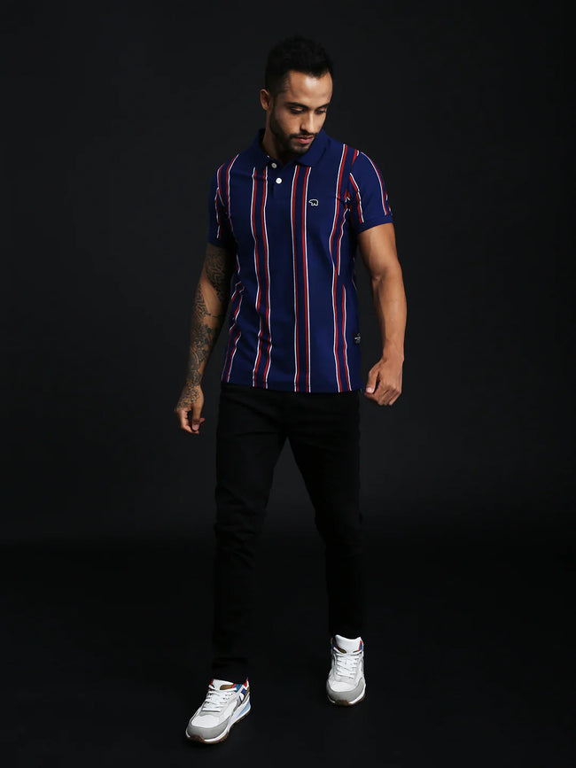 Men Striped Lycra Polo