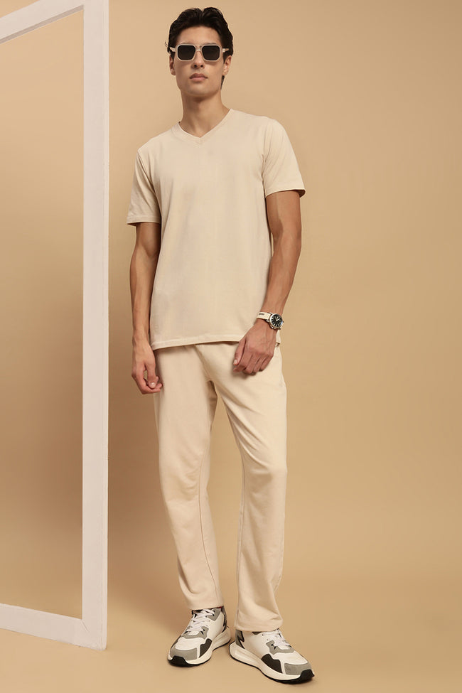 Men Beige Half Sleeve T-Shirt