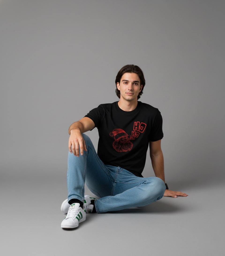 Men Printed Black Cotton Tshirt