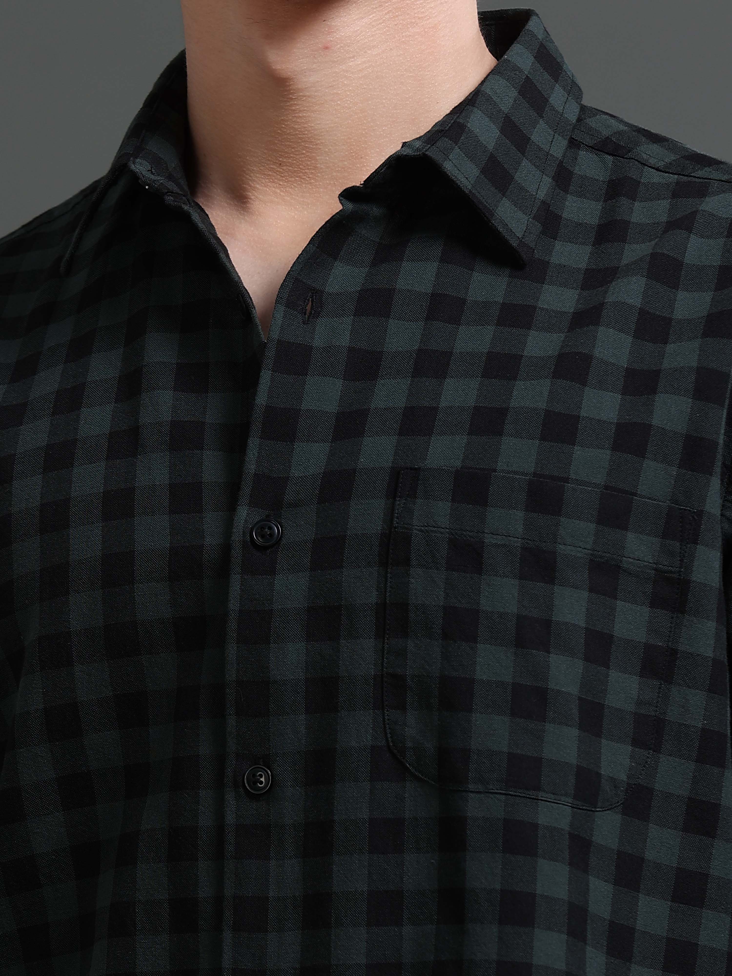 Men Green Check Shirt