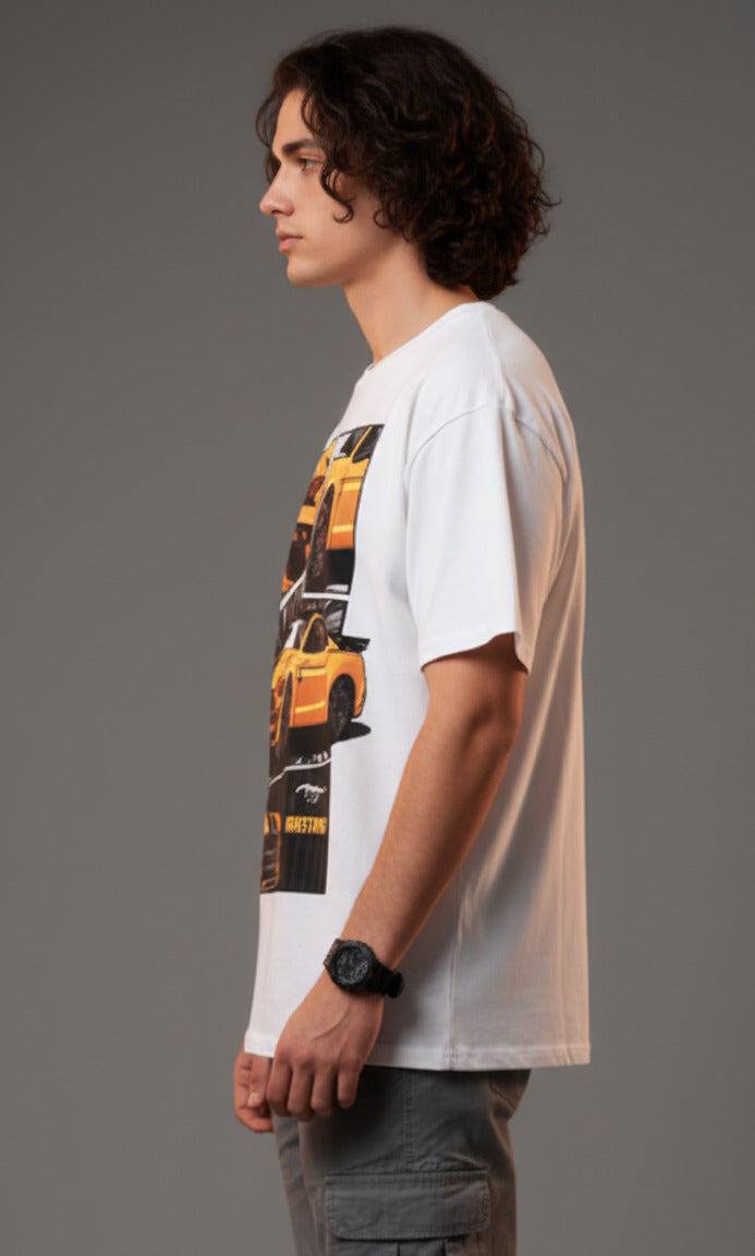 Mens White Graphic Cotton Oversized T-Shirt