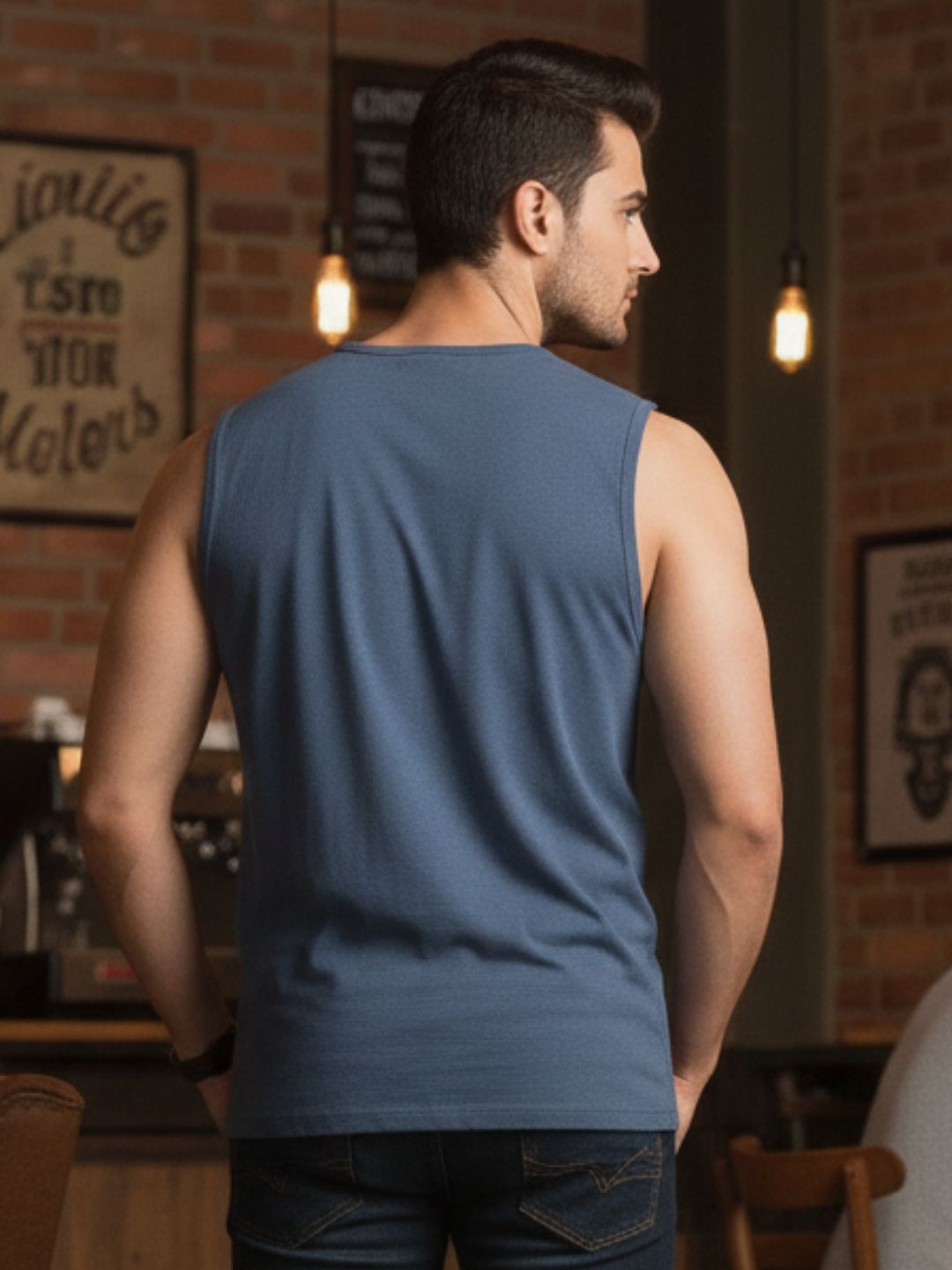 Men Blue Printed T-shirt