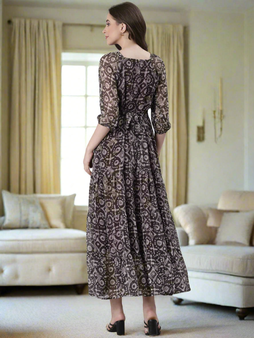 Women Grey Printed Maxi Dress