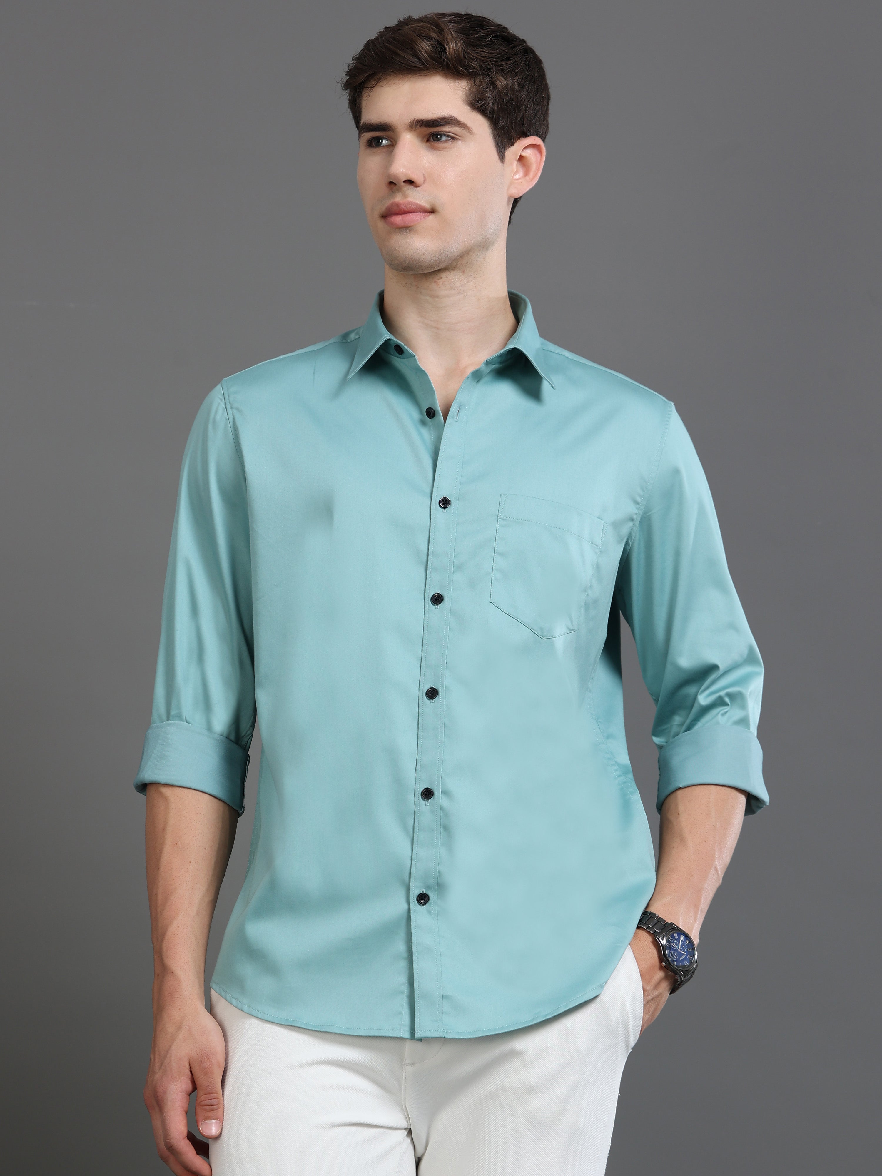 Men Blue Satin Shirt