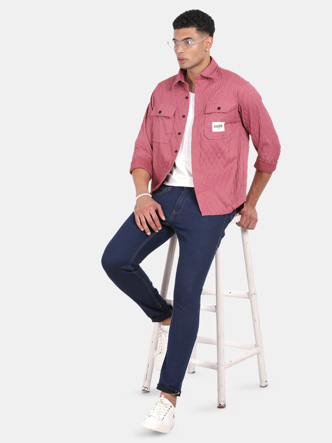 Men Pink Slim Fit Spread Collar Full Sleeve Casual Shirt
