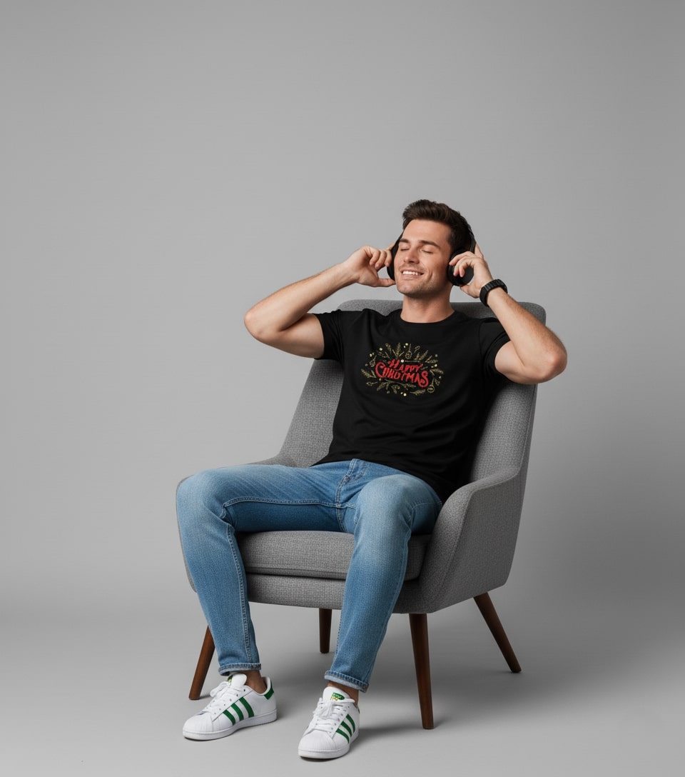 Men Printed Black Cotton Tshirt