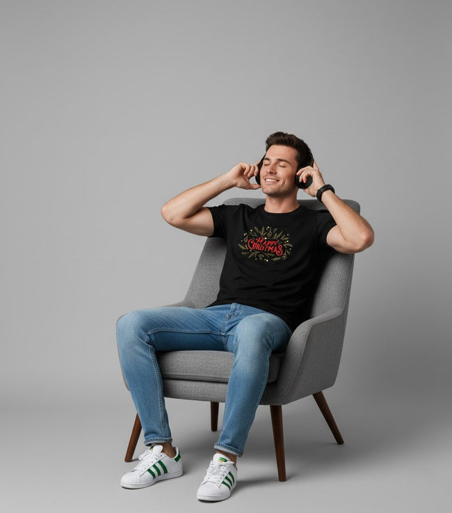 Men Printed Black Cotton Tshirt