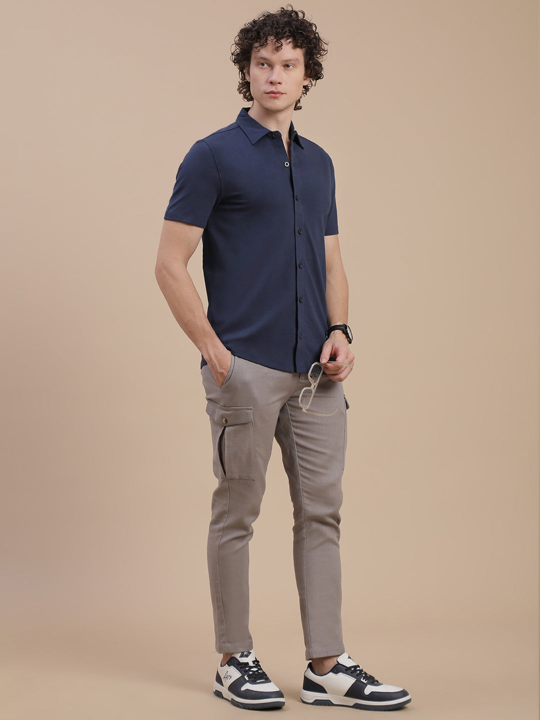 Men Navy Half Sleeve Shirt