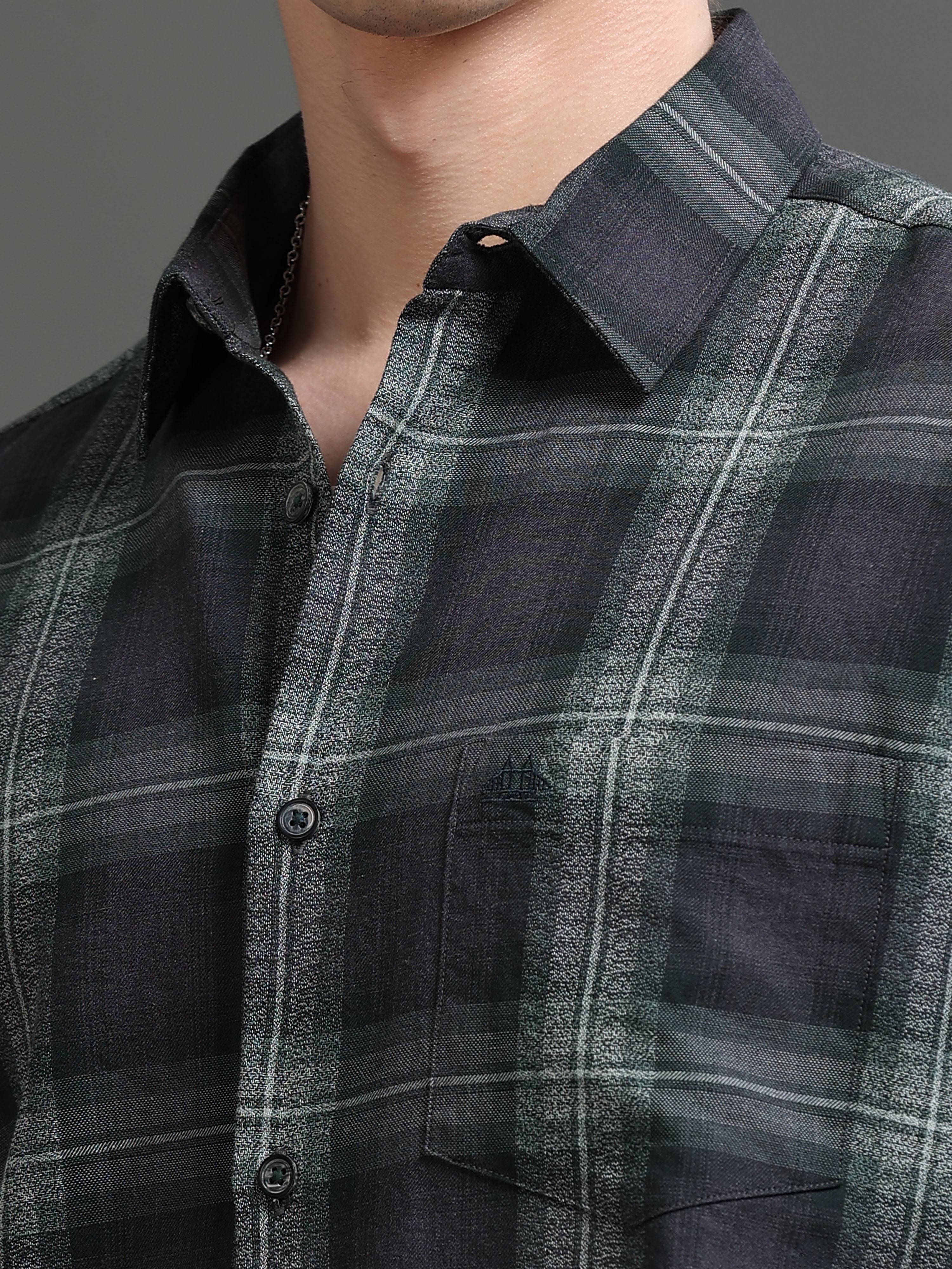 Men Green Checked Shirt