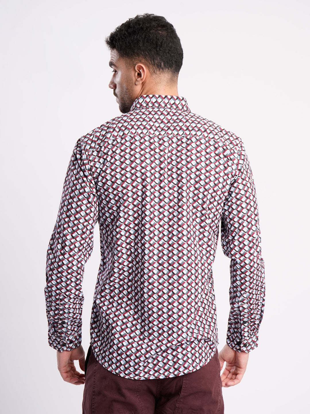 Men Geometric Print Single Pocket Shirt